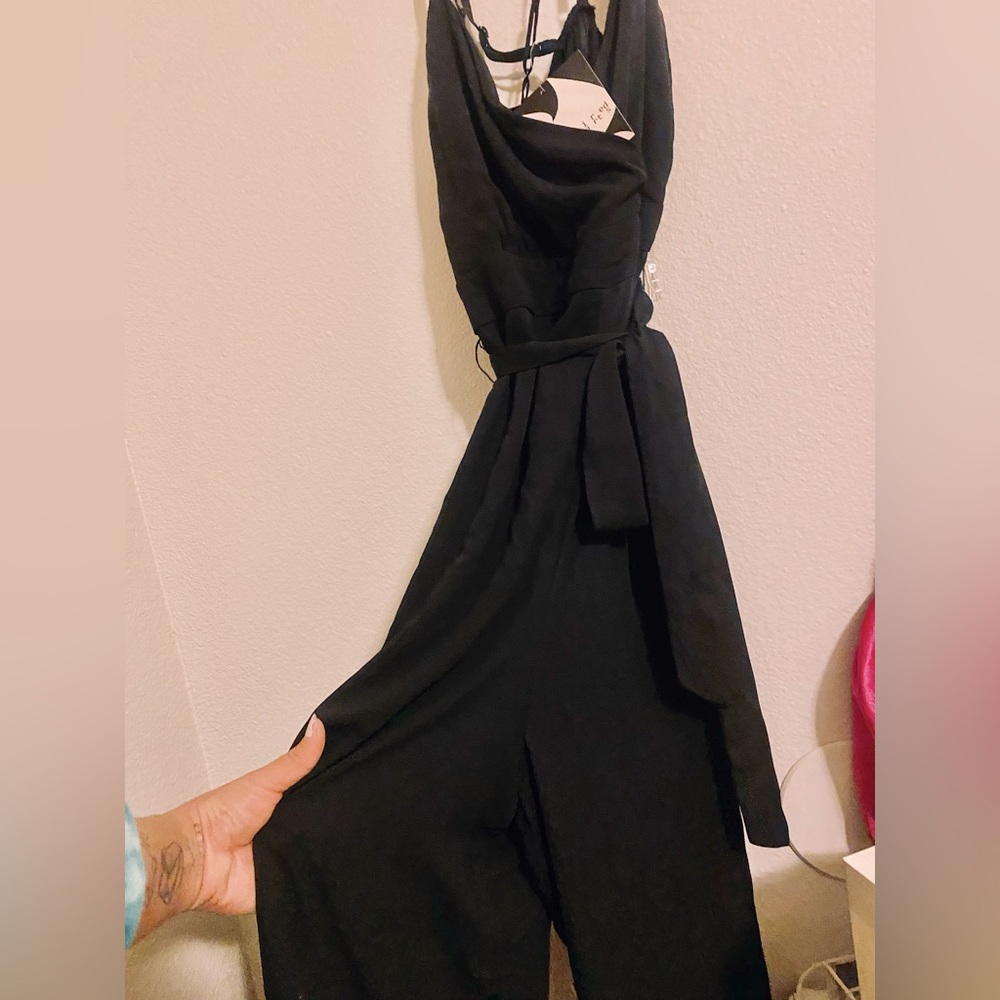 Solid Black Jumpsuit Romper;